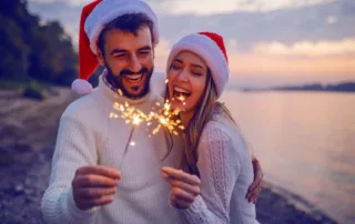 Christmas couple with sparklers